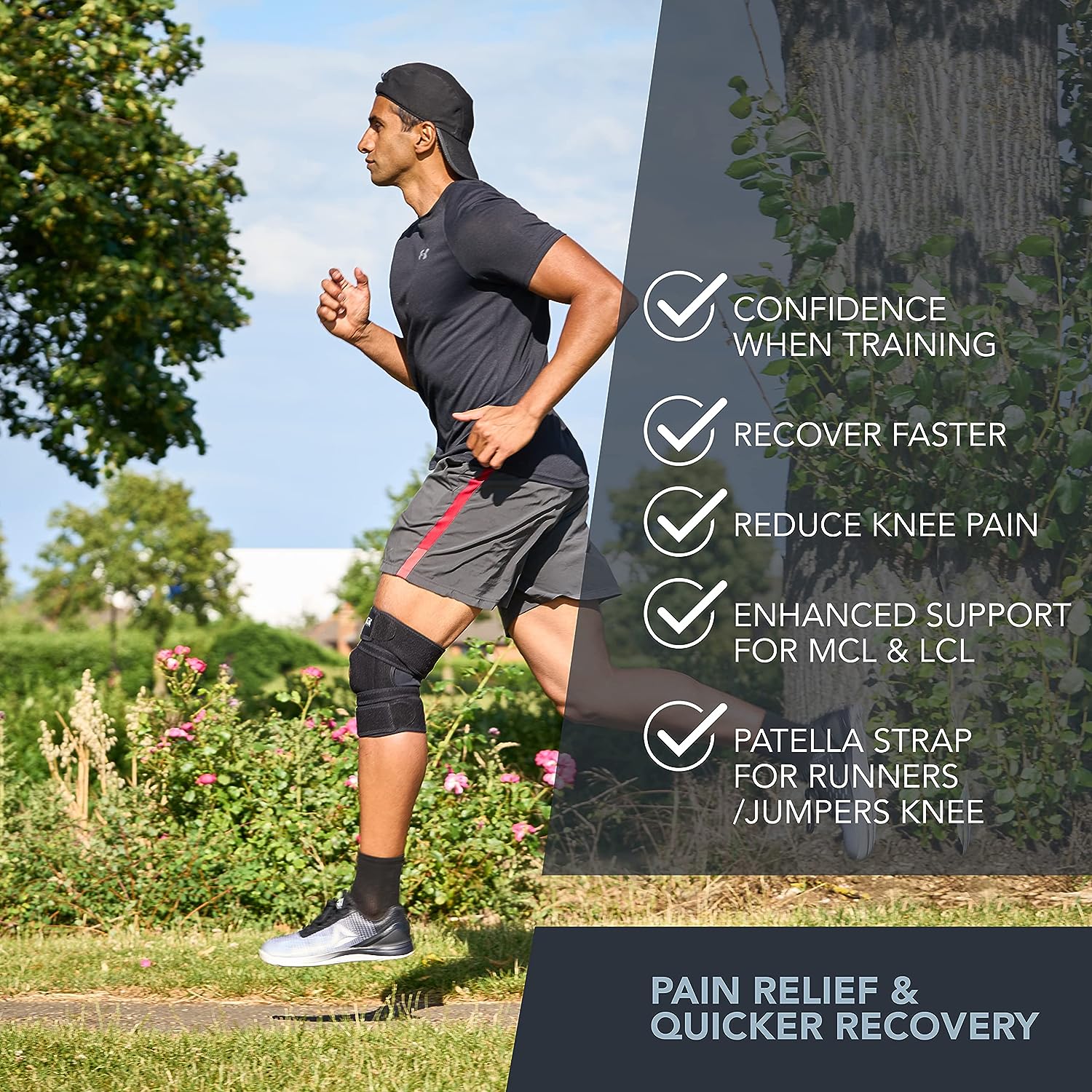 Knee Support Brace For Men Women Unique 4-way Adjustable Non-Slip Neoprene Strap System For Arthritis, Running Bursitis, For ACL, Ligament Damage Ideal For Sports - Skiing Meniscus Tear