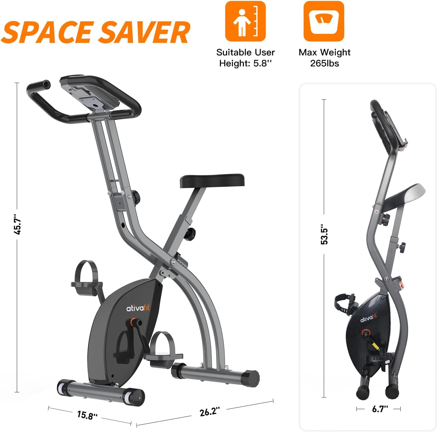 ATIVAFIT Foldable Exercise Bike 8 Resistance Levels F-Bike with Heart Rate Sensor+Phone Holder : Amazon.co.uk: Sports Outdoors